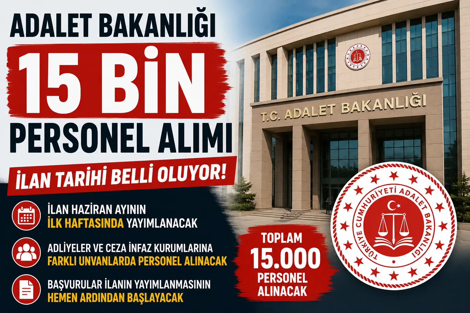 Adalet Bakanlığı 15 Bin Personel Alımı İçin Gözler Haziran Ayında