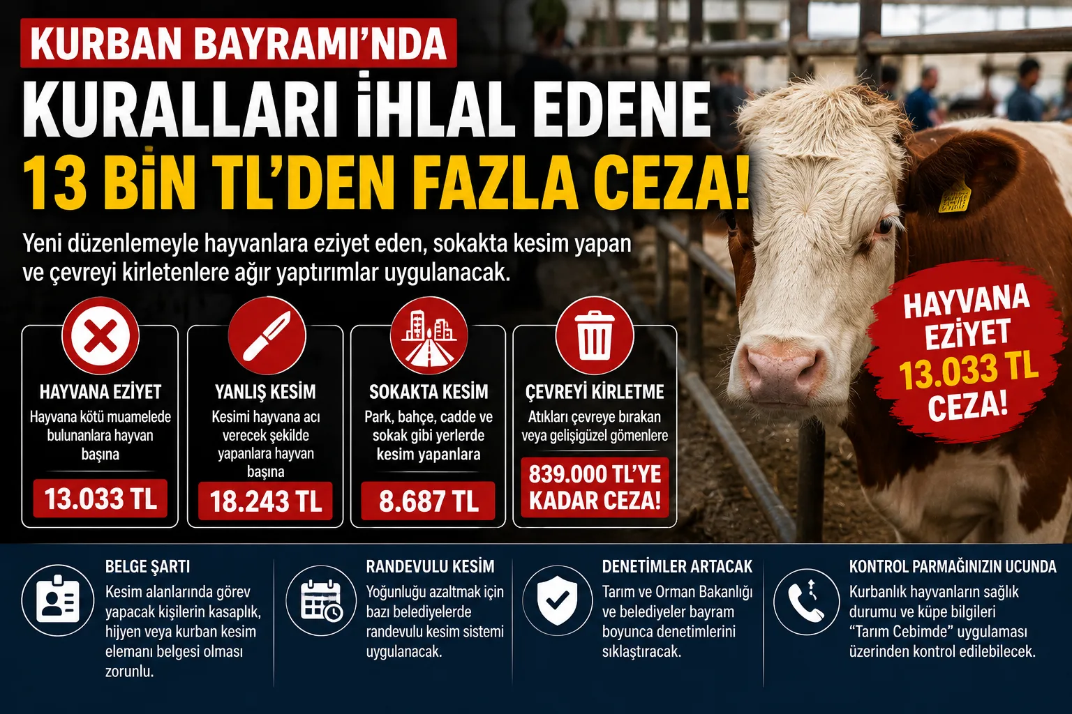 Kurban Bayramı’nda Kurallara Uymayana Ağır Ceza: Hayvana Eziyete 13 Bin TL’den Fazla Ceza Kesilecek