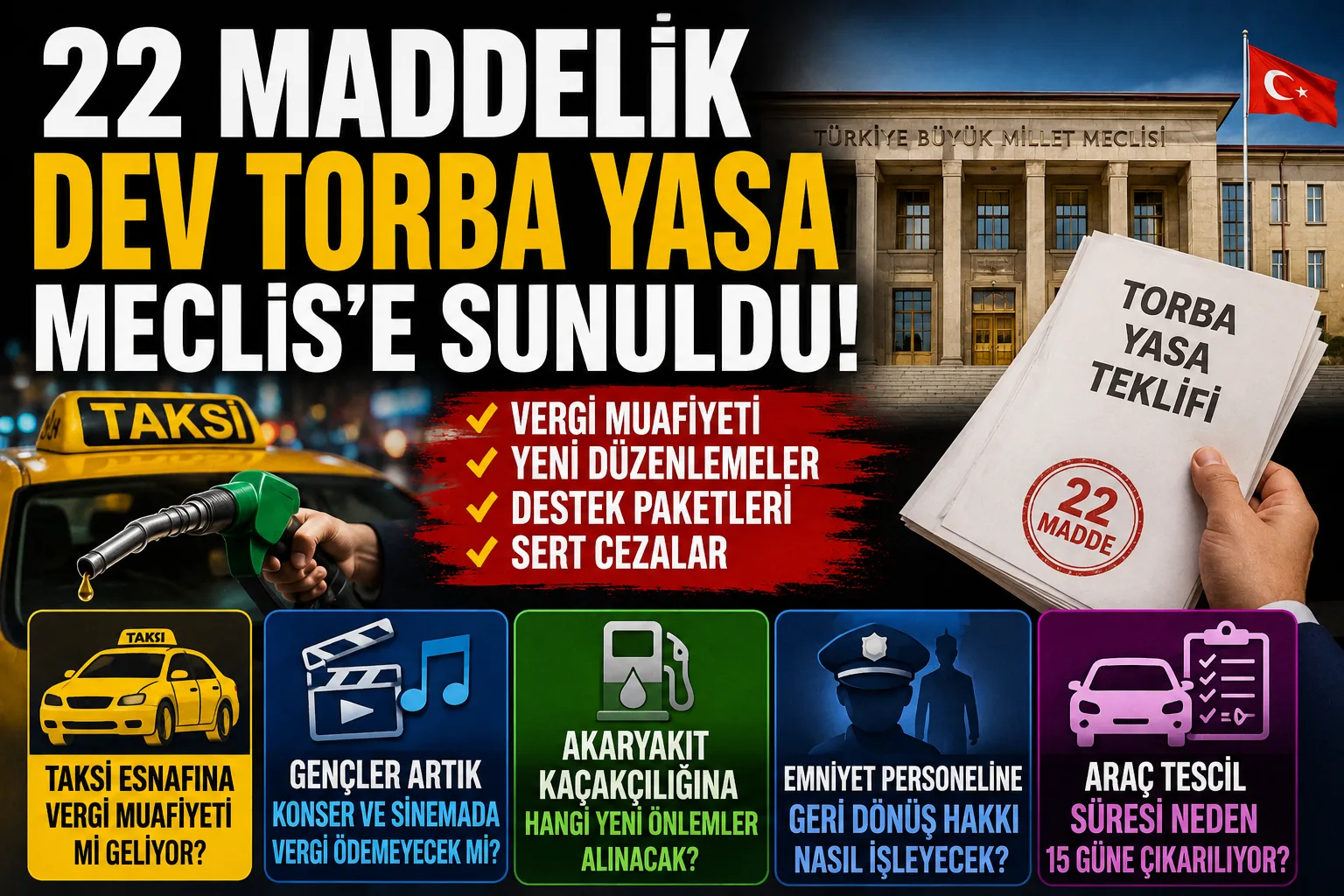 22 Maddelik Dev Torba Yasa TBMM’ye Sunuldu! Vergi, Trafik ve Emniyette Kritik Düzenlemeler