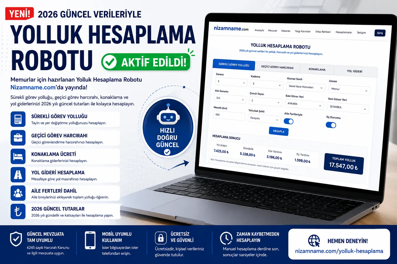2026 Yolluk Hesaplama Robotu Nizamname.com & Adalet.me'de Yayında