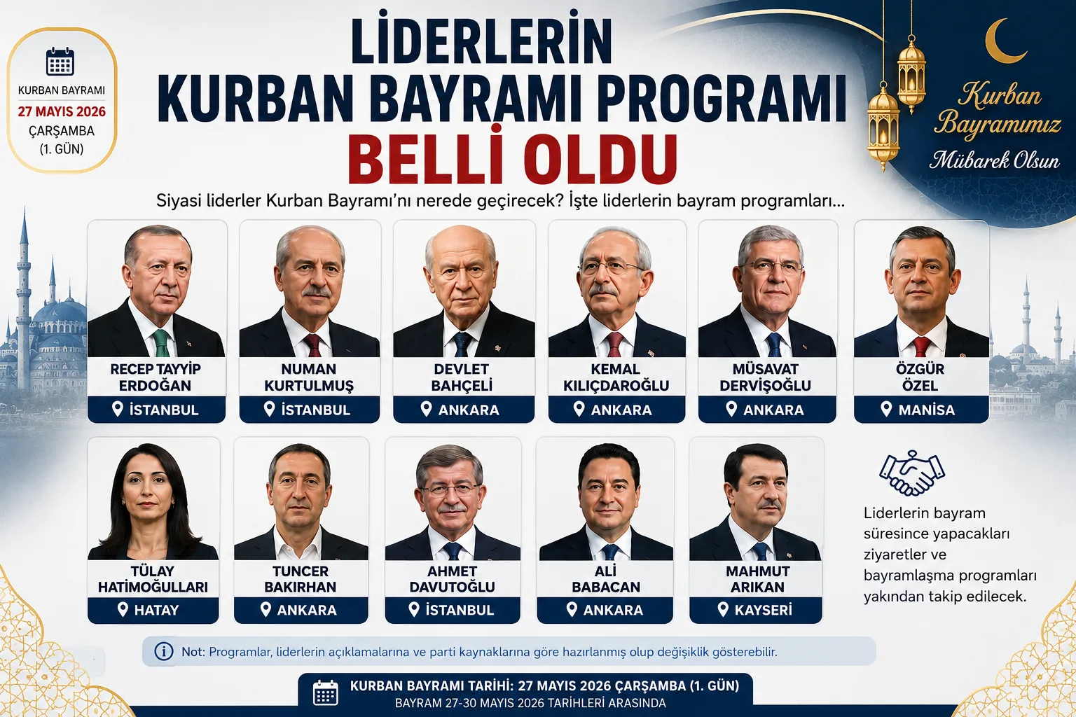 Liderlerin Kurban Bayramı Programı Netleşti: Erdoğan İstanbul’da, Bahçeli Ankara’da