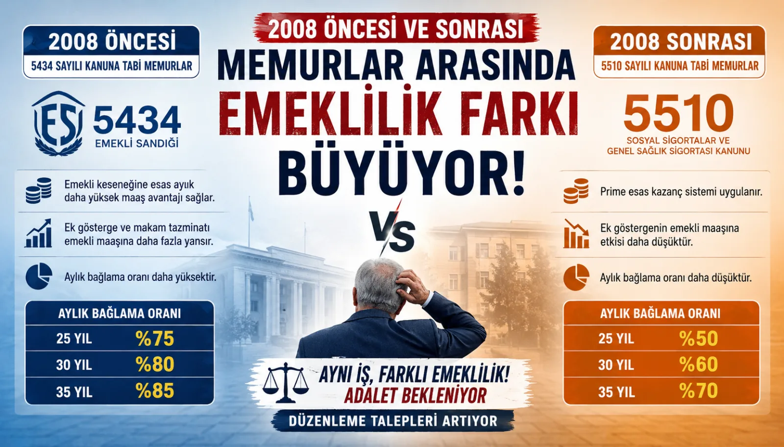 2008 Öncesi ve Sonrası Memurlar Arasındaki Emeklilik Farkı Büyüyor